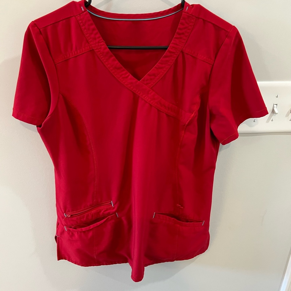 Red scrub top